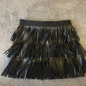 Leather Fringe Skirt -Black